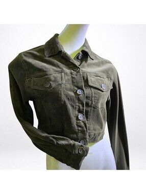 Love Tree Olive Corduroy Cropped Trucker Jacket Women's Small